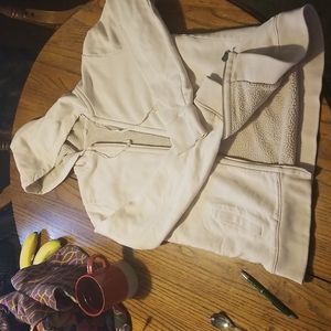 JCrew Sherpa lined zip front hooded sweatshirt.   Cream colored.